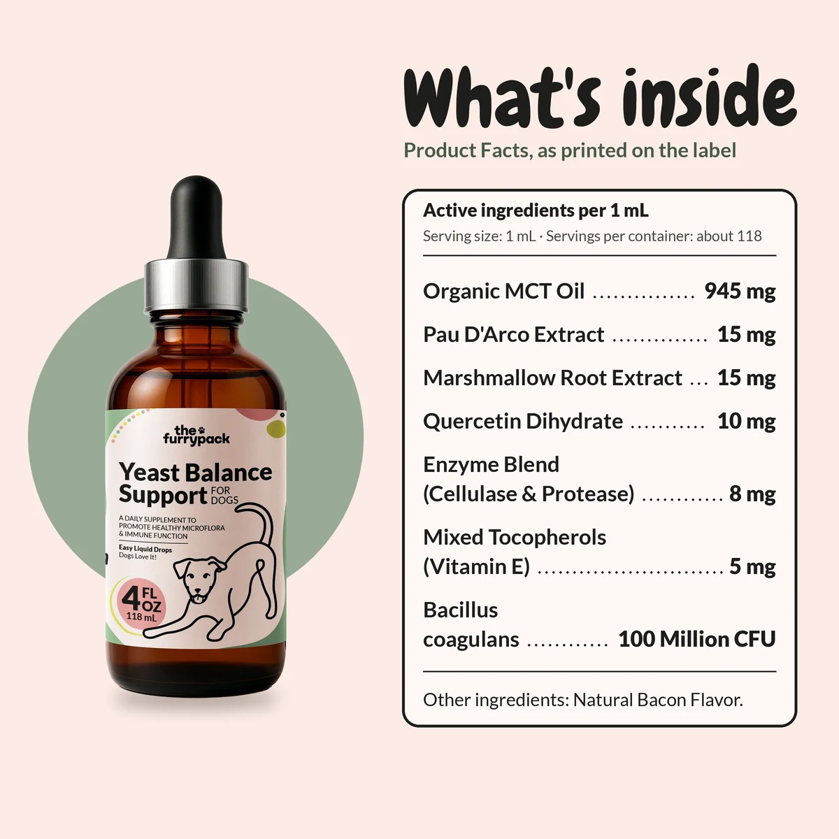 What's inside Yeast Balance for Dogs: the Product Facts ingredients and amounts from the label