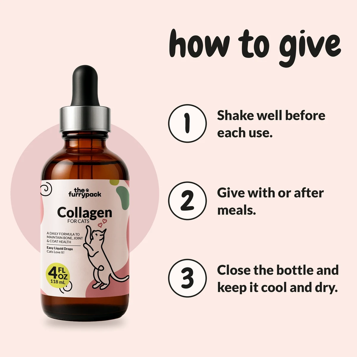 How to give Collagen for Cats, in three steps from the label directions